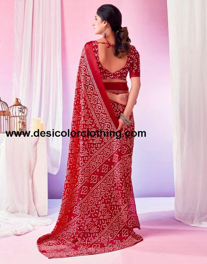 Red Silk Bandhani Saree