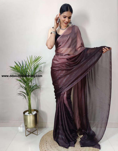 Purple Plain Georgette Pre-draped Saree