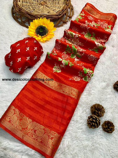 Beautiful Dola Silk Saree with Floral Design and Contrast Weaving