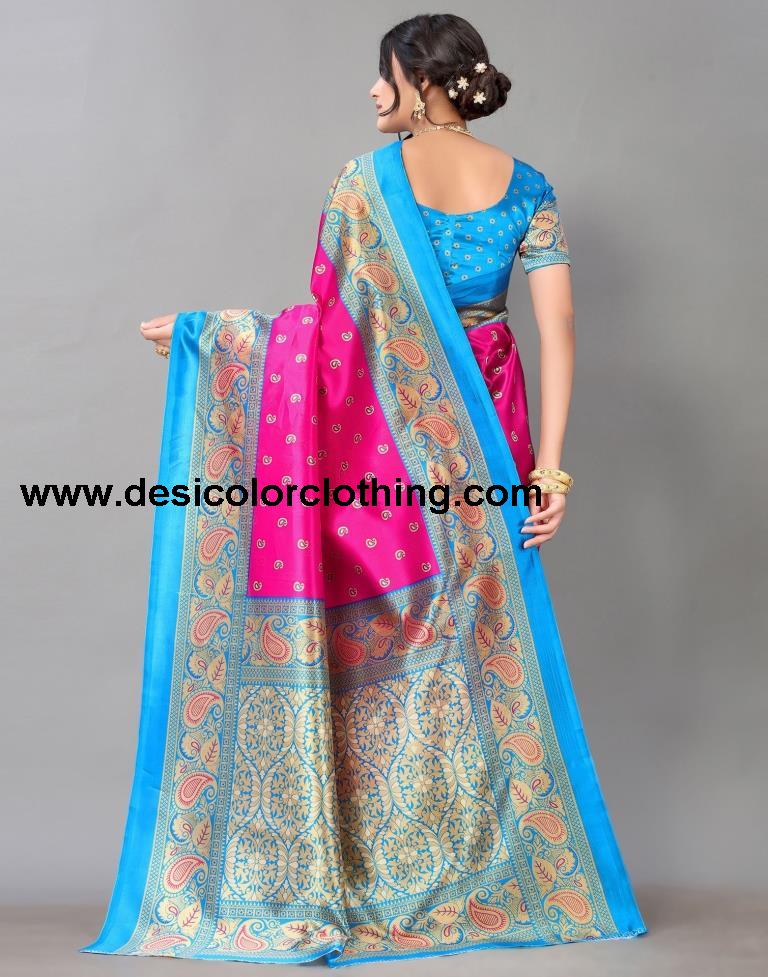 Rani Pink Printed Silk Saree