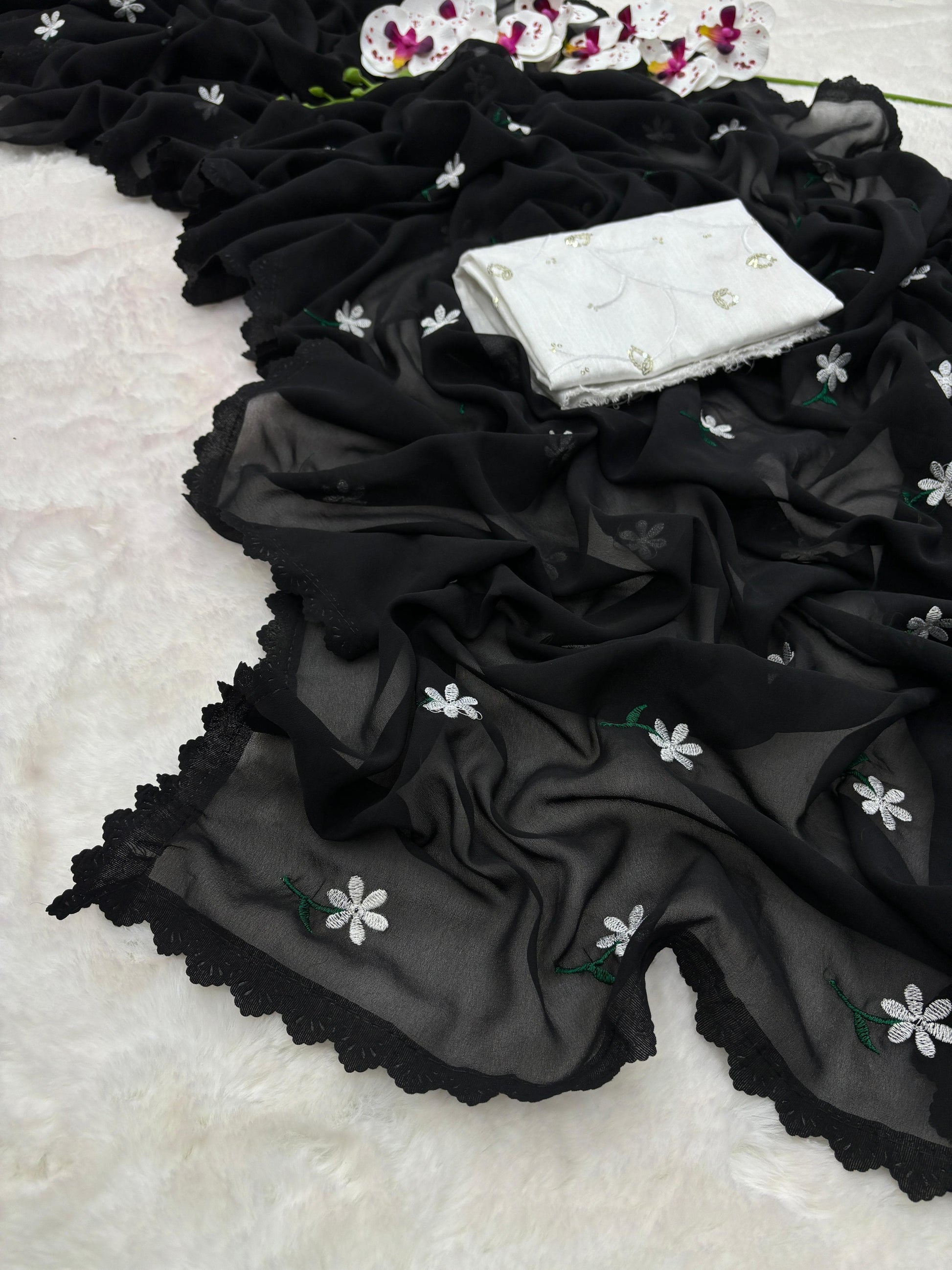 Product Image - Magic Georgette Designer Saree with Thread Work - Festive & Wedding Wear