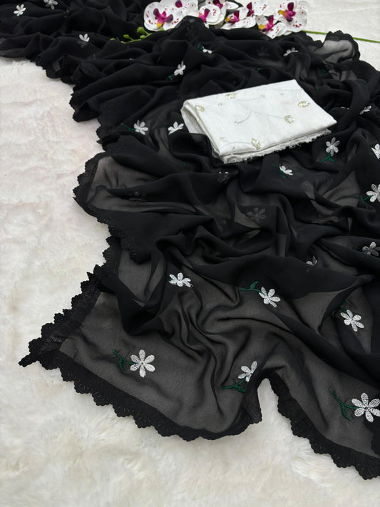 Product Image - Magic Georgette Designer Saree with Thread Work - Festive & Wedding Wear