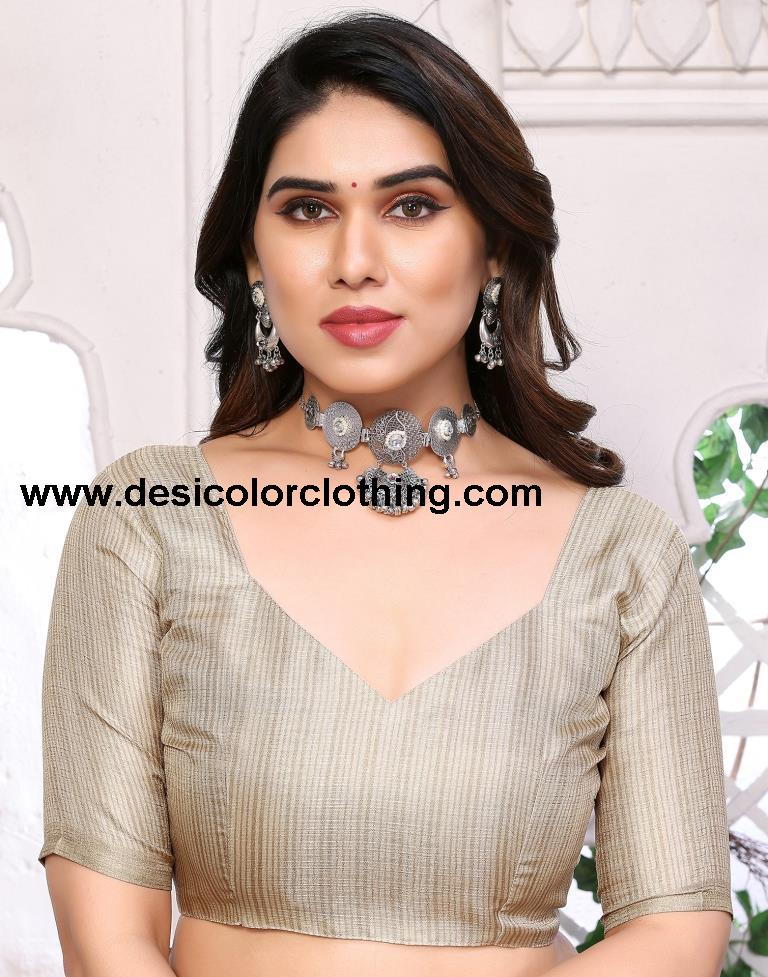 Beige Printed Silk Saree
