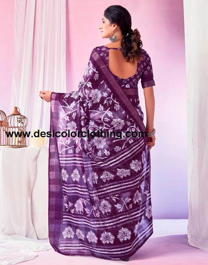 Dark Purple Cotton Zari Saree