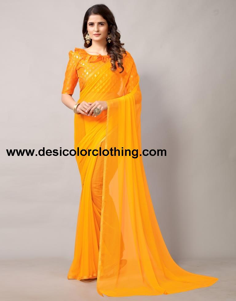 Turmeric Yellow Chiffon Saree