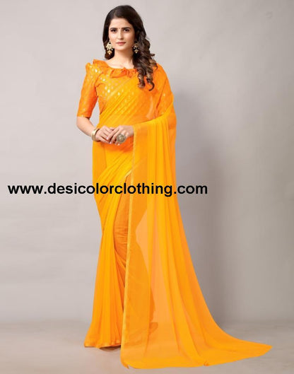 Turmeric Yellow Chiffon Saree