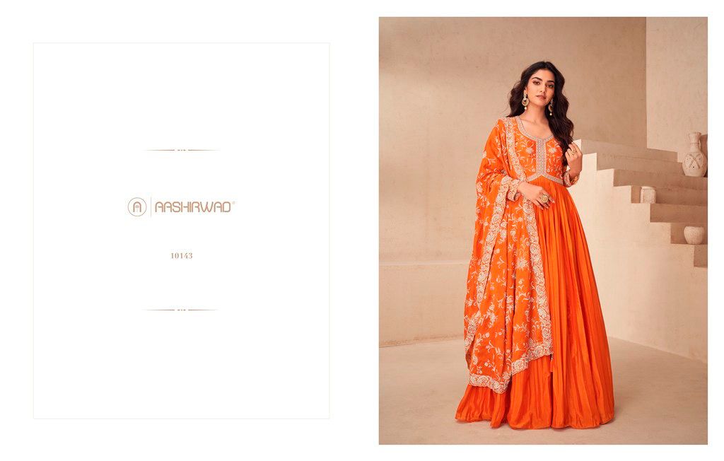 Product Image - KESARIYA BY AASHIRWAD - Designer Georgette Saree for Festive and Wedding Wear