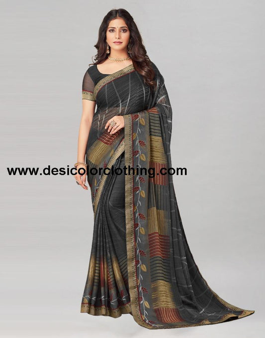 Steel Grey Coloured Chiffon Printed Saree | SLV2206S941