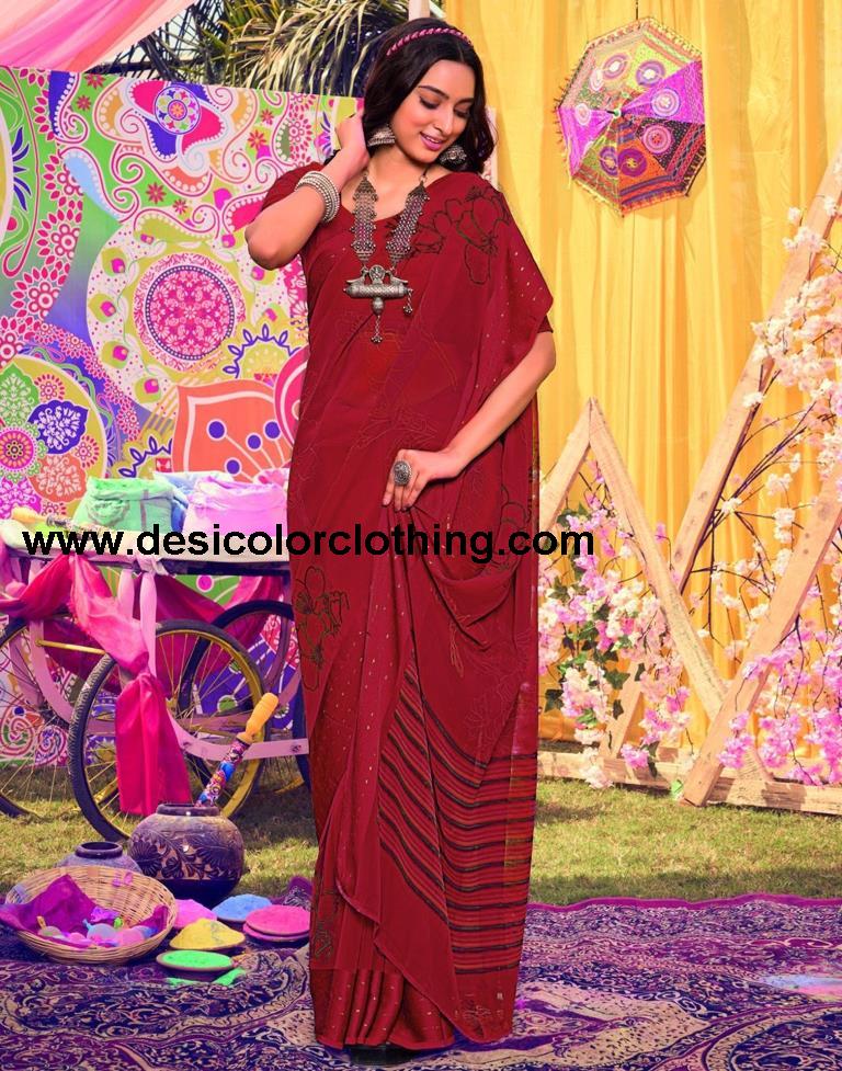 Red Georgette Printed Saree