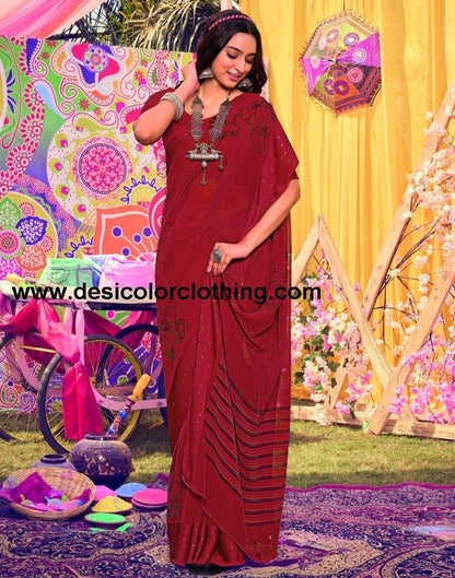 Red Georgette Printed Saree