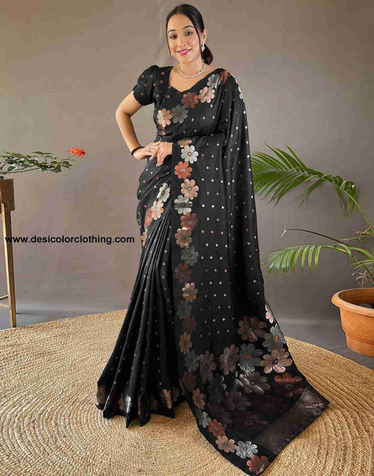 Black Silk Plain Saree