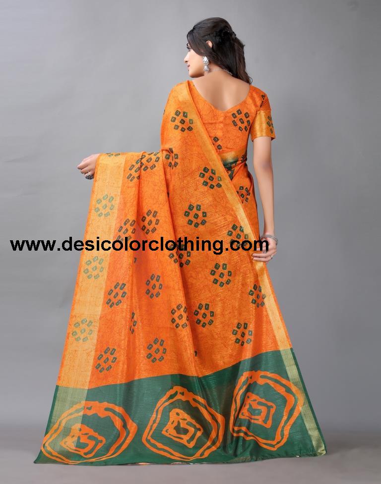 Dark Orange Bandhani Cotton Saree