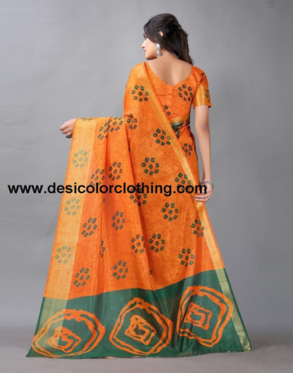 Dark Orange Bandhani Cotton Saree
