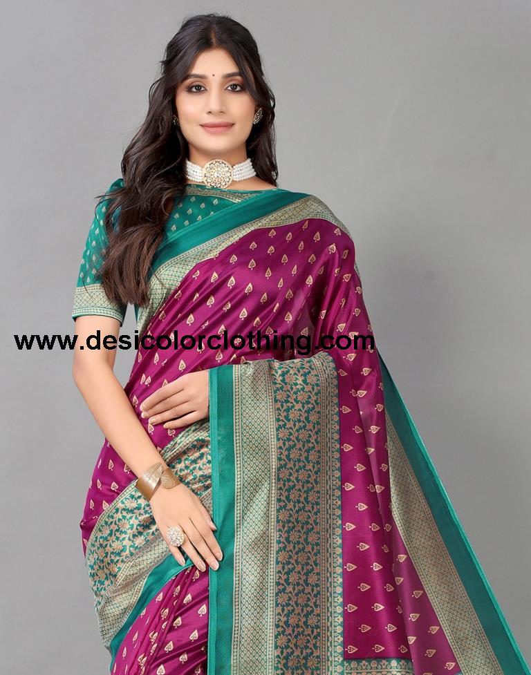 Wine Printed Silk Saree