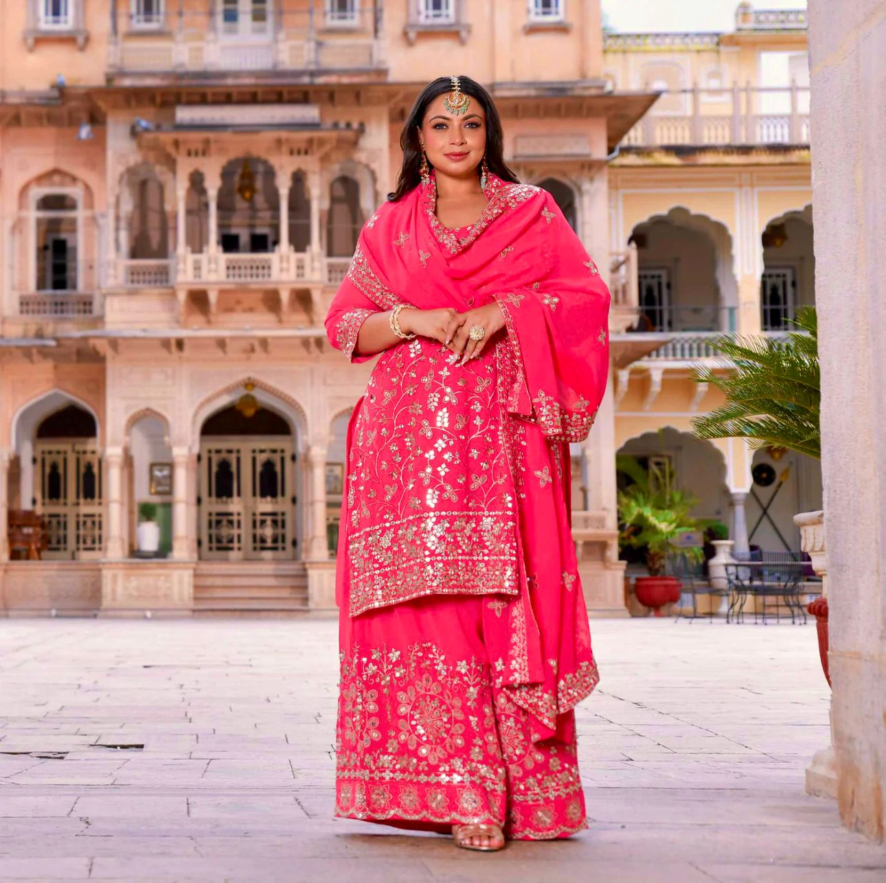 Product Image - Exquisite Pure Georgette Top-Plazzo With Dupatta Set - Ready to Wear
