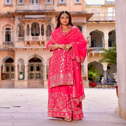 Product Image - Exquisite Pure Georgette Top-Plazzo With Dupatta Set - Ready to Wear