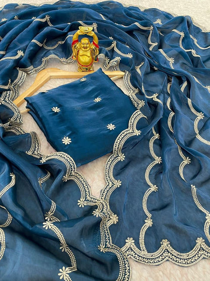 Product Image - KK Creation Designer Party Wear Saree | Georgette Fabric, Embroidery Work