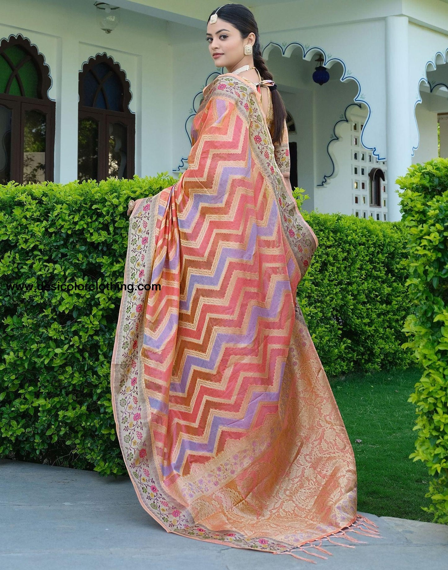 Pink Woven Banarasi Organza Saree
