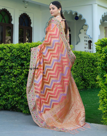 Pink Woven Banarasi Organza Saree