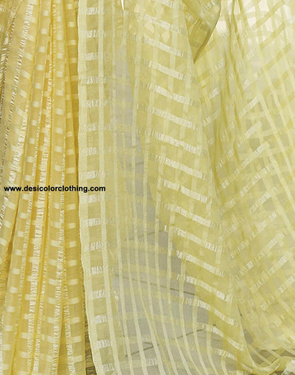 Yellow Checkered Chiffon Woven Saree
