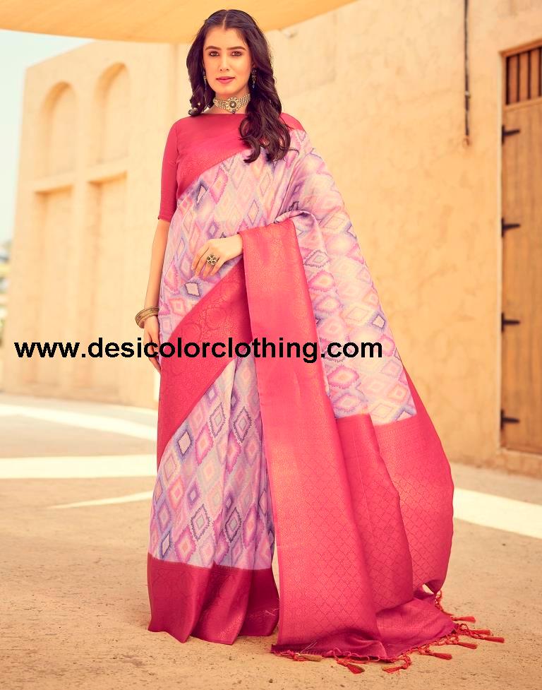Rose Pink Silk Printed Ready To Wear