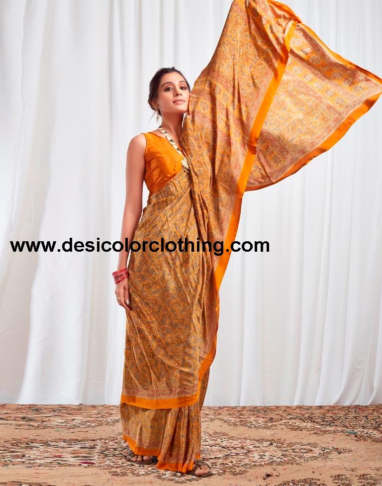 Turmeric Silk Printed Sarees