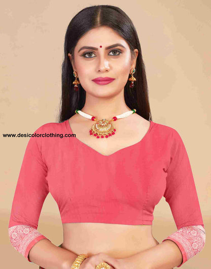 Pink Cotton Plain Saree