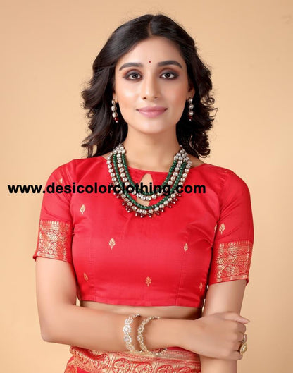 red saree with golden blouse