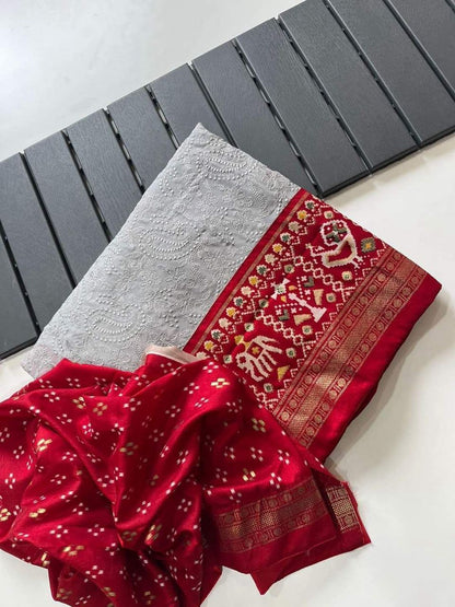 premium Georgette chikankari lucknowi embroidered saree👗