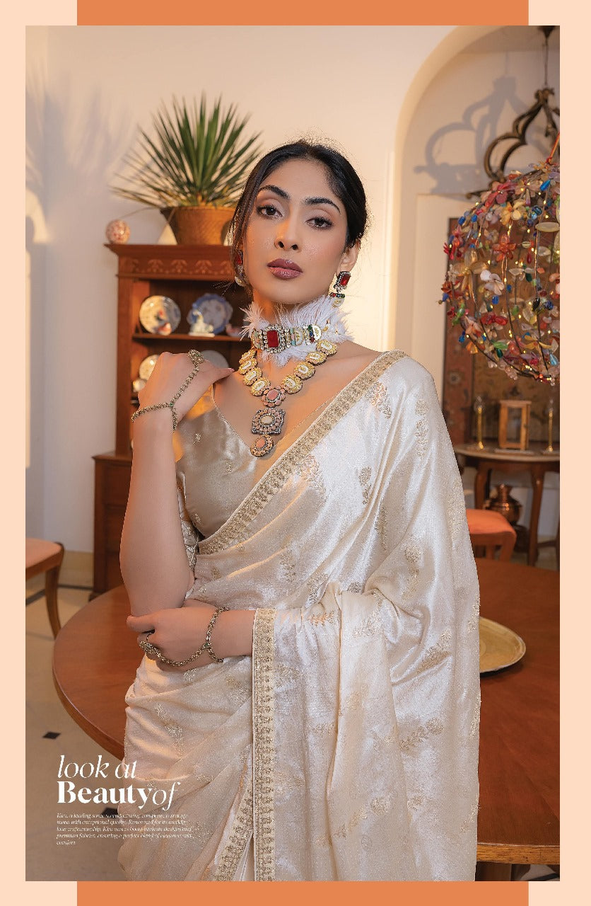 Product Image - Kamya Silk Designer Saree by Kira - Pure Satin with Hand Dyeing & Embroidery