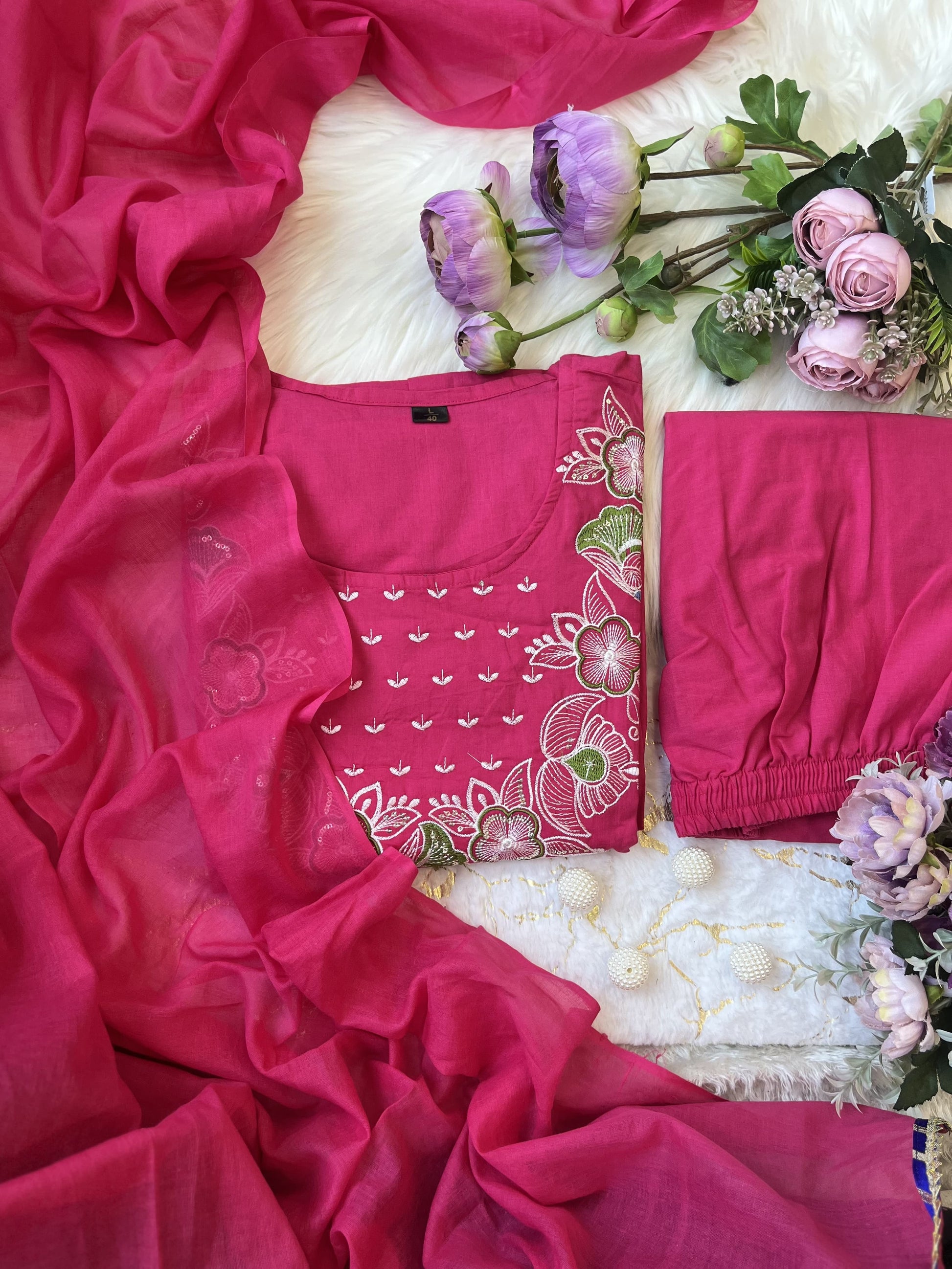 Product Image - Designer Cotton Anarkali Suit Set with Embroidered Dupatta - Festive & Wedding Wear