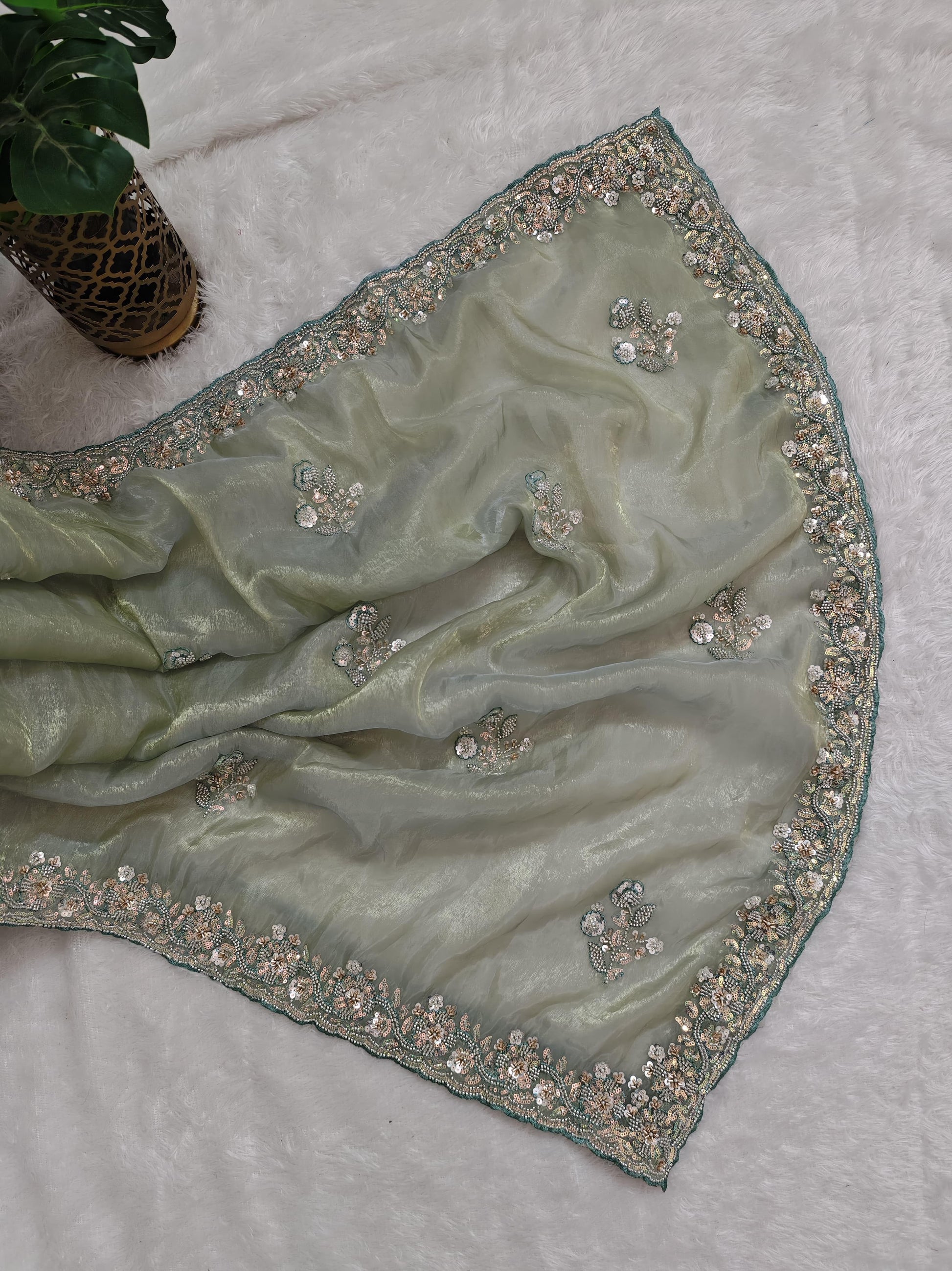 Product Image - Mint Color Shimmer Glass Organza Saree