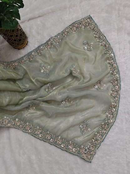 Product Image - Mint Color Shimmer Glass Organza Saree