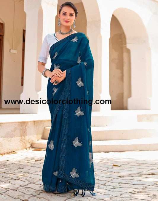 Sea Blue Chiffon Plain Ready To Wear