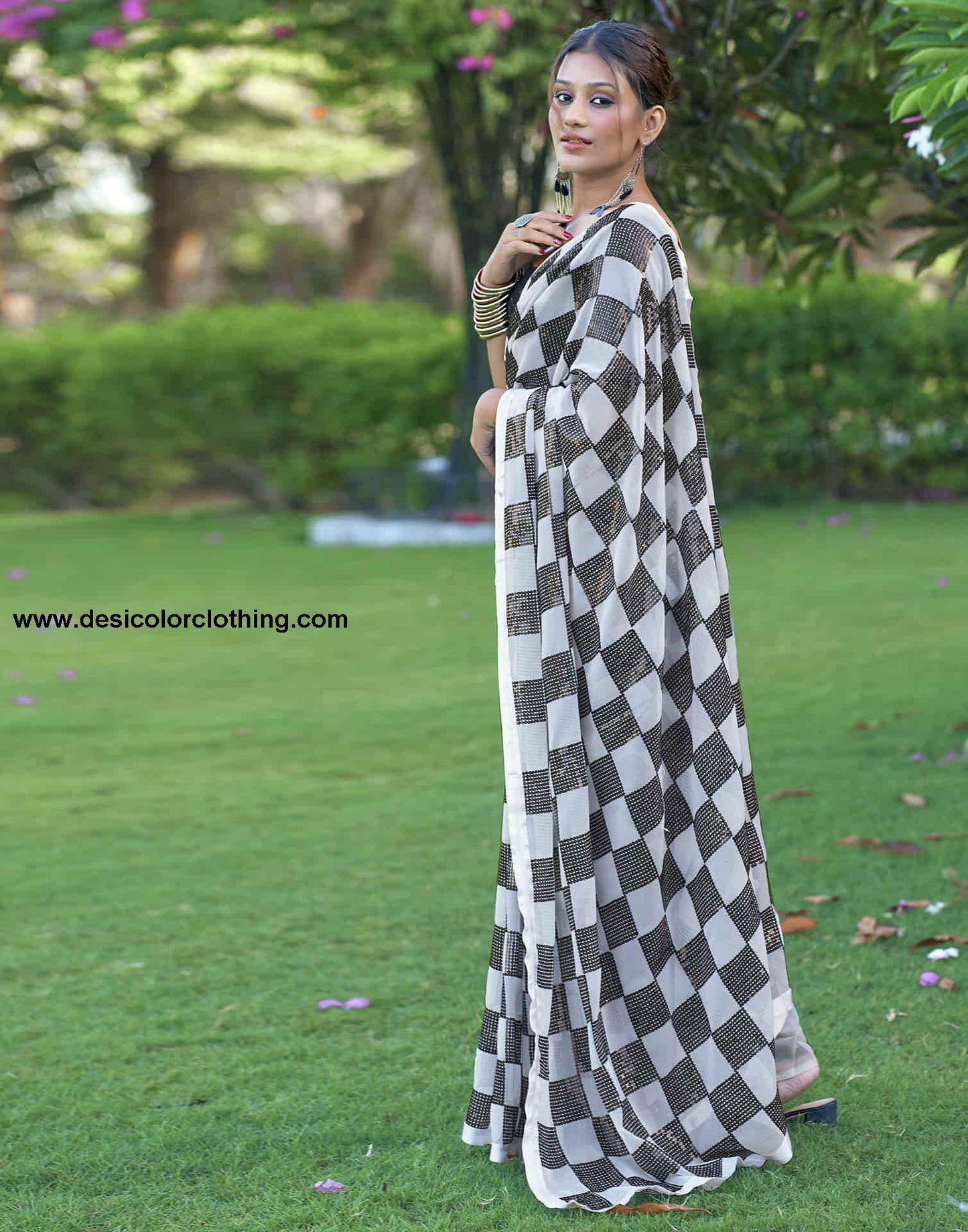 White Georgette Sequence Saree