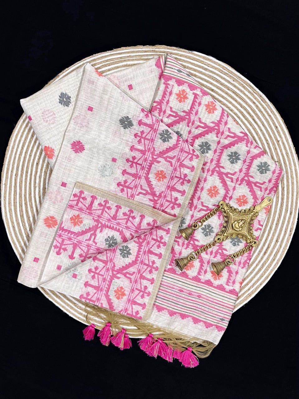 Product Image - Designer Kovai Cotton Jamdani Saree with Minakari Work