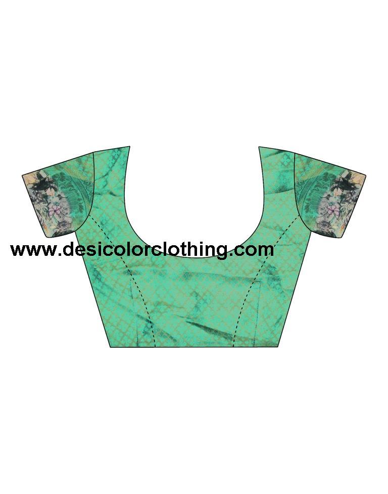 Teal Green Silk Printed Ready To Wear