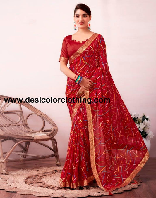 Red Renial Printed  Saree