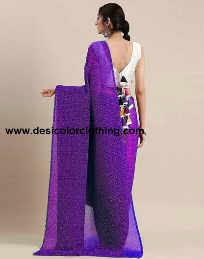 Purple Bandhani Pleated Saree