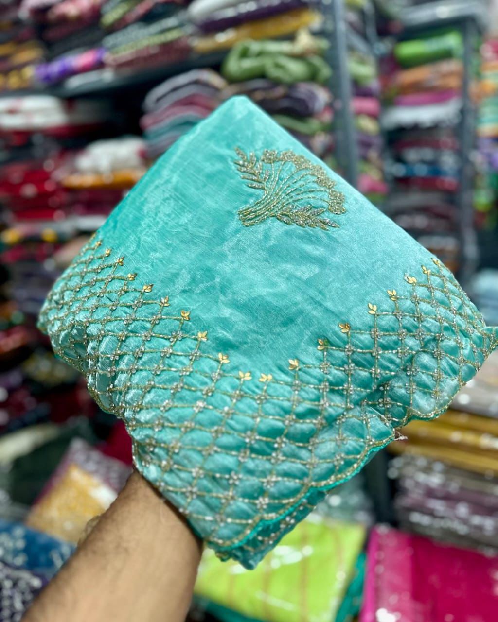 Product Image - Premium Designer Georgette Saree with Khatli Cut Dana Handwork | Festive Wear