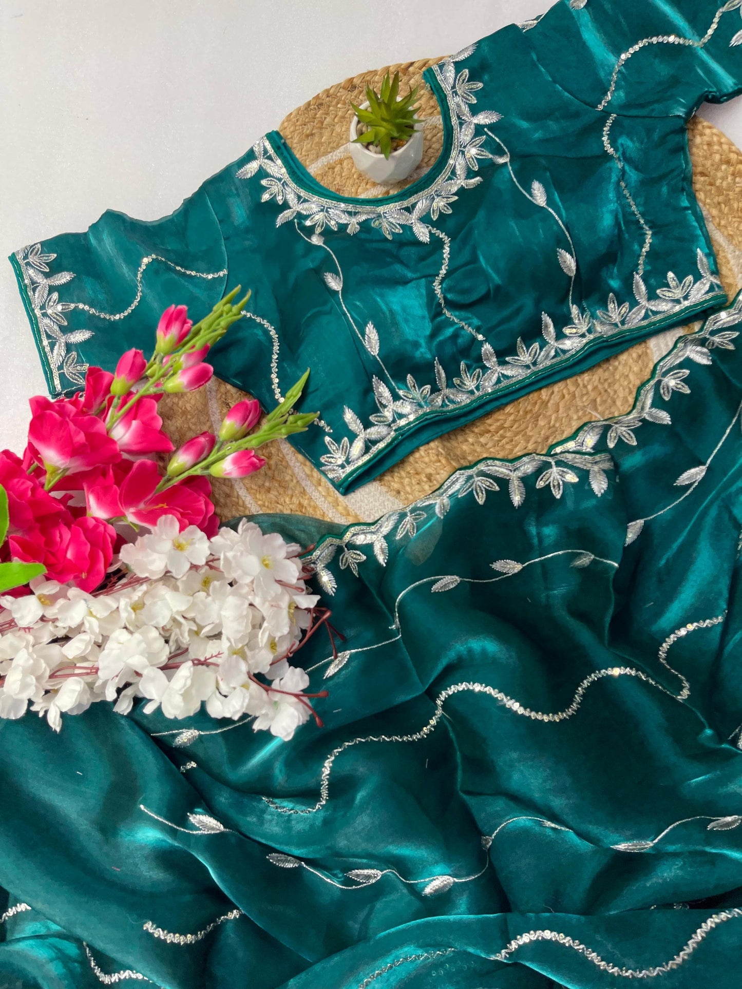 Product Image - Designer Zimmy Choo Silk Saree with Embroidered Border & Lehiriya Design