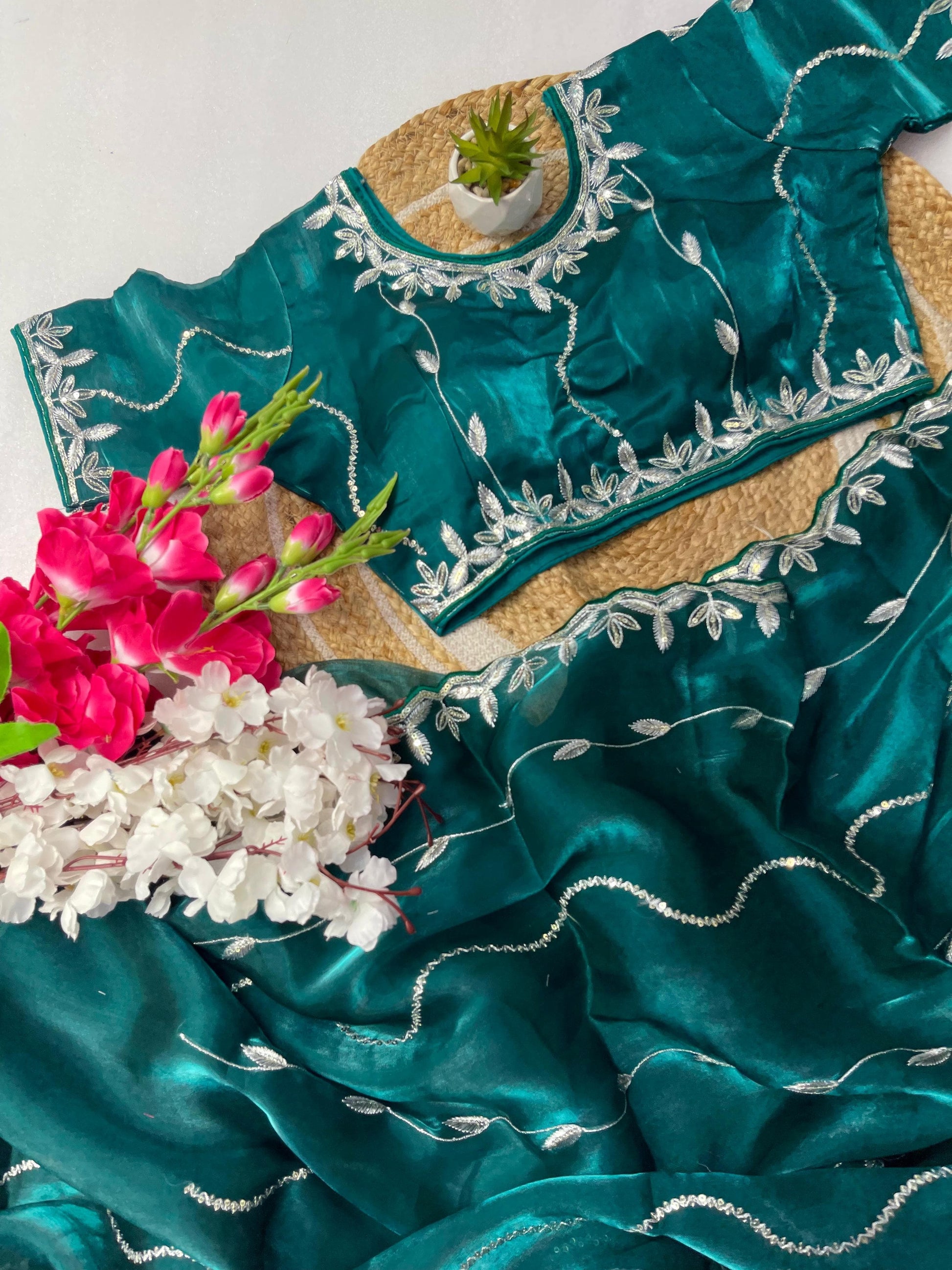 Product Image - Designer Zimmy Choo Silk Saree with Embroidered Border & Lehiriya Design