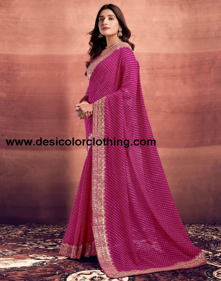 Pink Plain Gergette Saree