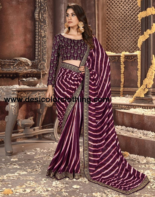 Wine Printed Georgette Saree