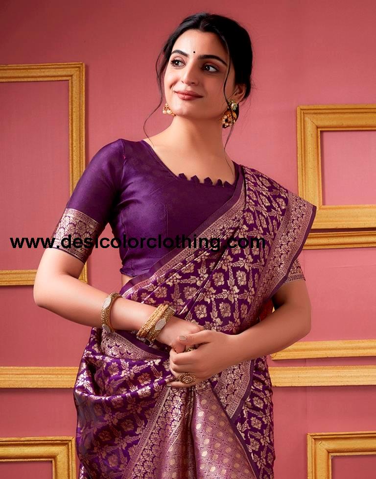 Dark Purple Silk Banarasi Saree