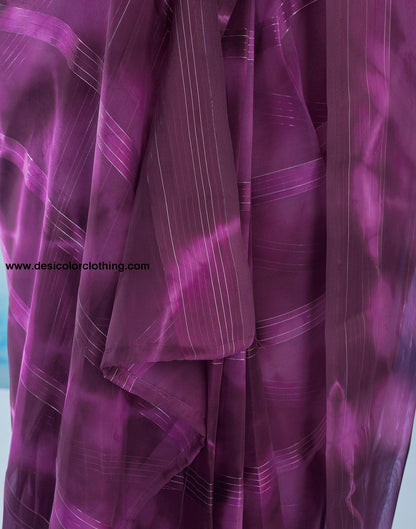 Deep Purple Georgette Printed Ready to Wear Saree