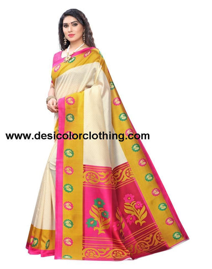 Cream Coloured Art Silk Printed Casual saree