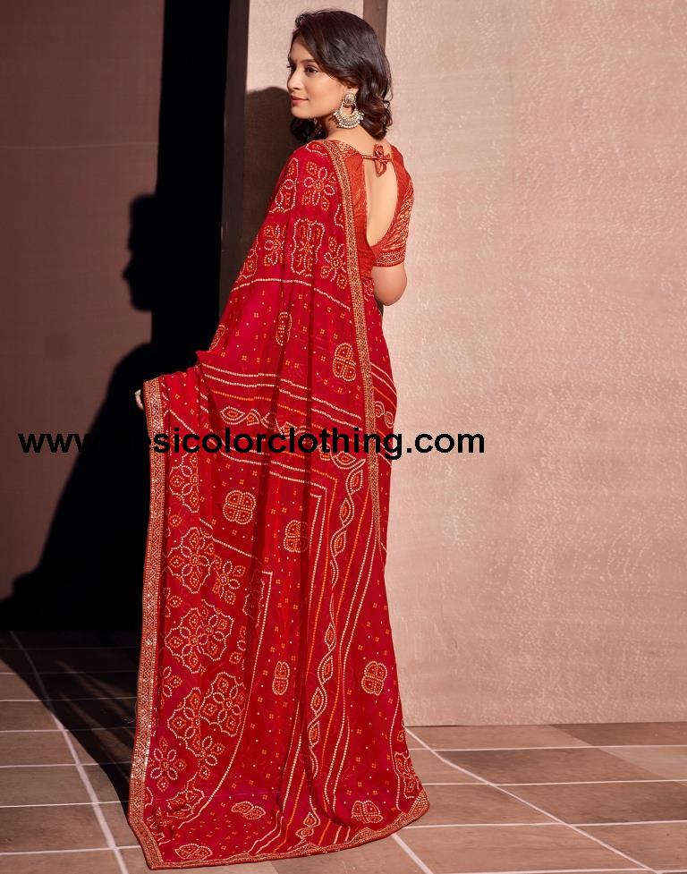 Red Georgette Embroidery Saree