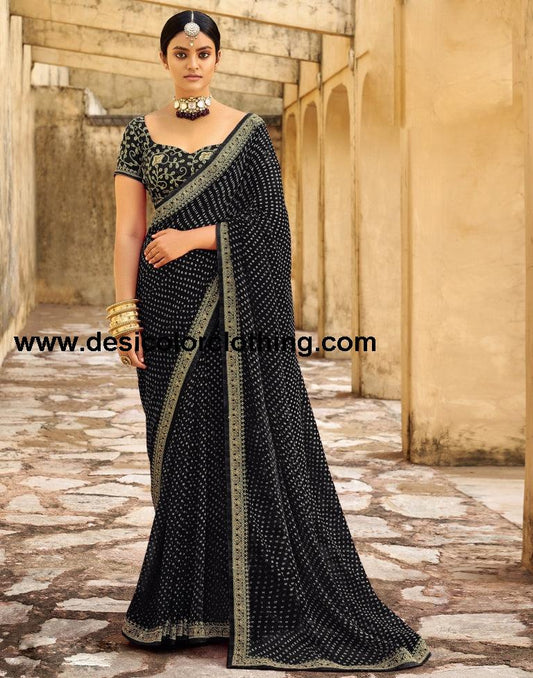 Black Bandhani Printed Saree | SLV2302S133