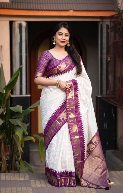 Product Image - ELEPHANTA CHEX: White Edition Designer Saree